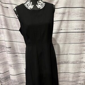 Calvin Klein Black Sleeveless Office Dress LBD with See Through Inserts Flare